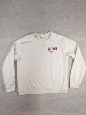 Keith Haring Cream 'LOVE' Heart Graphic Sweatshirt Crewneck Size Med